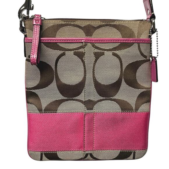 COACH Swing Pack Brown Signature C Logo Shoulder Crossbody Bag Hot Pink Brown - Picture 2 of 8